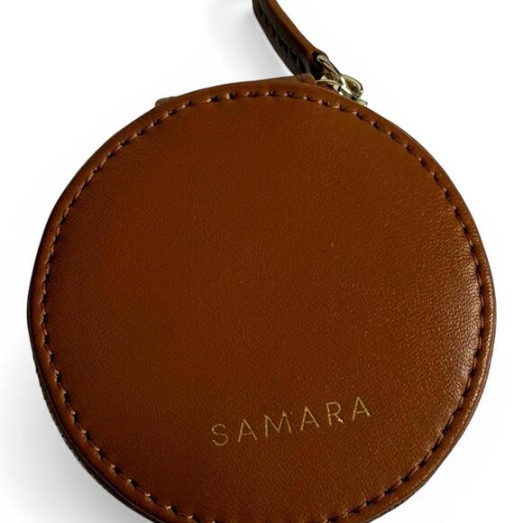 Samara Jewelry Pouch Tan Round Vegan Leather Travel Case Mini Zipper Organizer - view 4