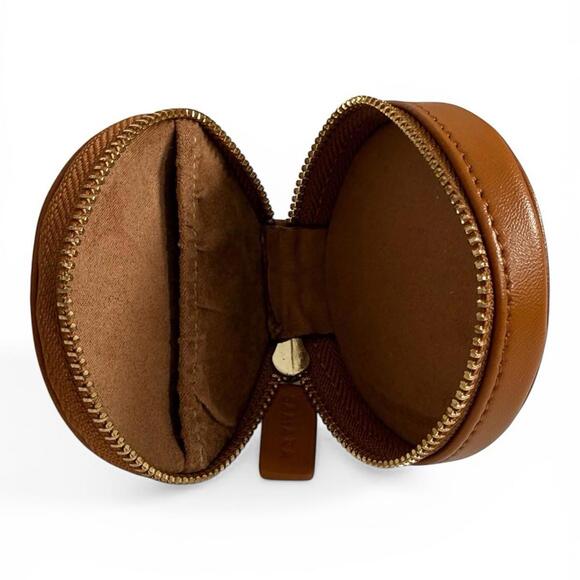 Samara Jewelry Pouch Tan Round Vegan Leather Travel Case Mini Zipper Organizer - view 3