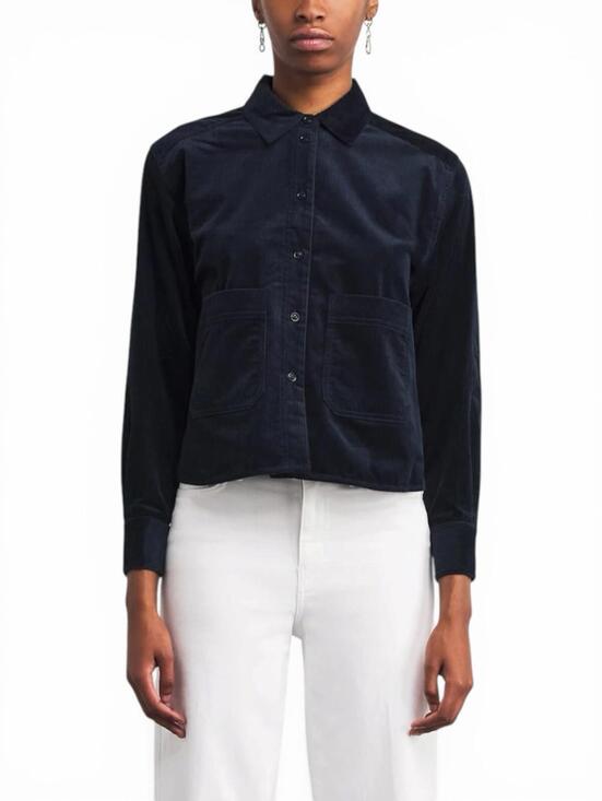 ME+EM Women’s US 6 Navy Blue Corduroy Boxy Shirt Jacket Cotton Lined UK 10 Coat - view 2
