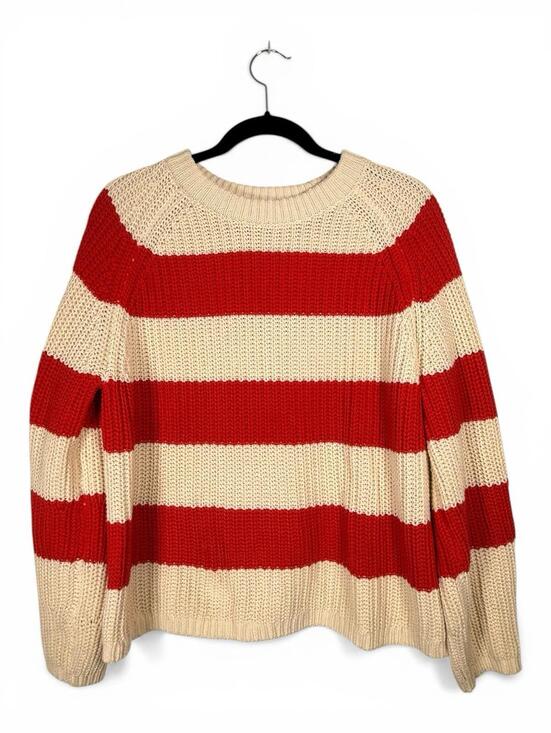 Velvet by Graham Spencer Women Small Ciara Red Ivory Stripe Cotton Sweater $169 - view 3