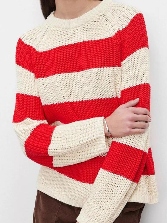 Velvet by Graham Spencer Women Small Ciara Red Ivory Stripe Cotton Sweater $169 - view 2