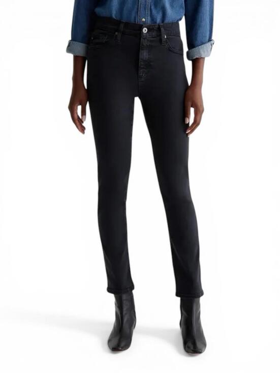 AG Adriano Goldschmied Mari Crop Women's 27 High Rise Slim Straight Black Jeans