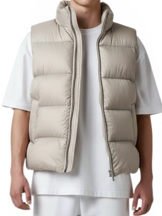 Lululemon Down Vest Mens Large Beige Goose Down Lightweight Puffer LW4CHQS