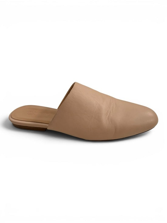 Jil Sander Navy Leather Mules Slip On Flats Beige Size 37.5