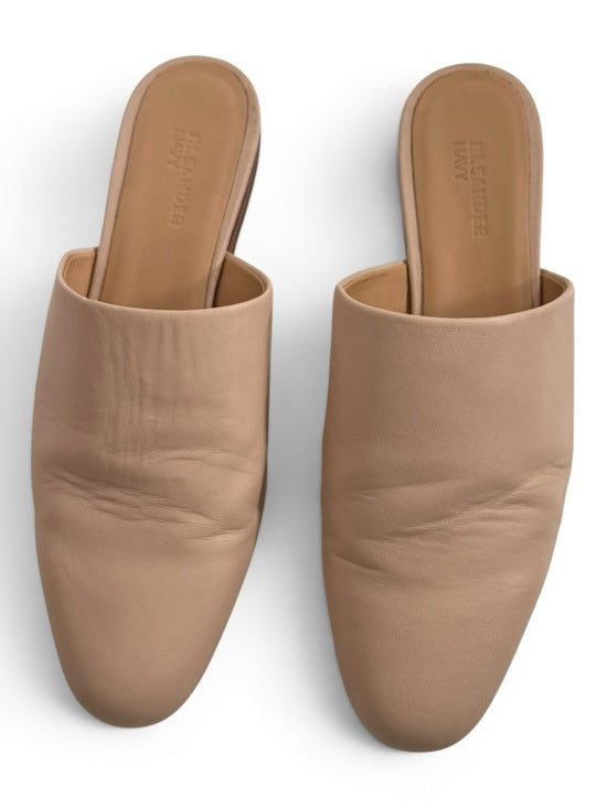 Jil Sander Navy Leather Mules Slip On Flats Beige Size 37.5 - view 2