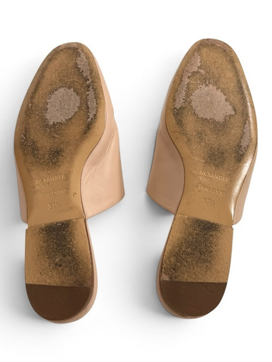 Jil Sander Navy Leather Mules Slip On Flats Beige Size 37.5 - view 5